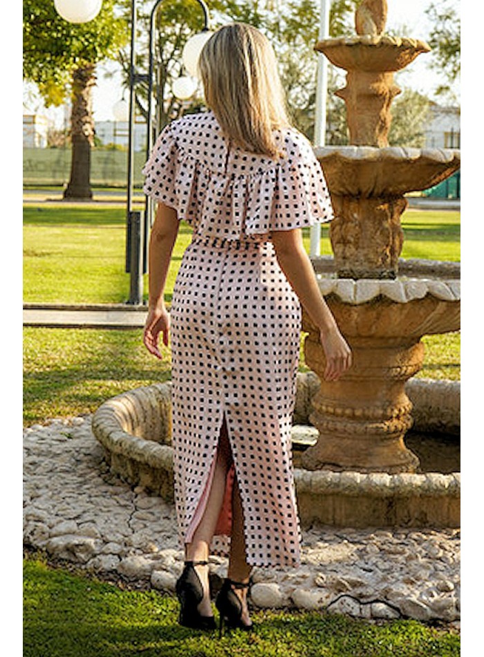 Falda midi con pinzas rosa con cuadrados