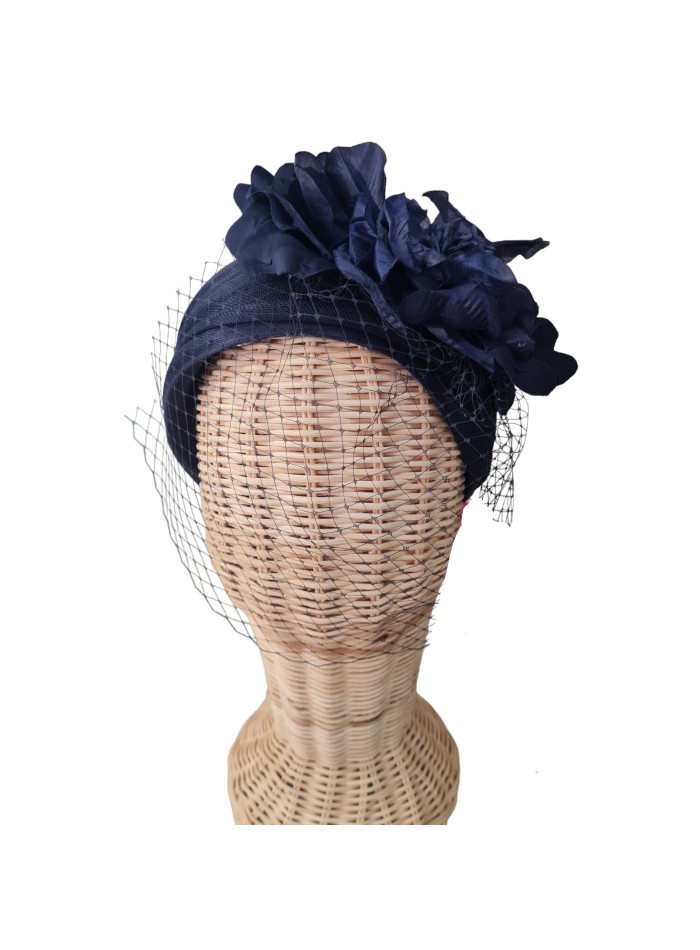 Bandeau turban avec fleurs bleu marine