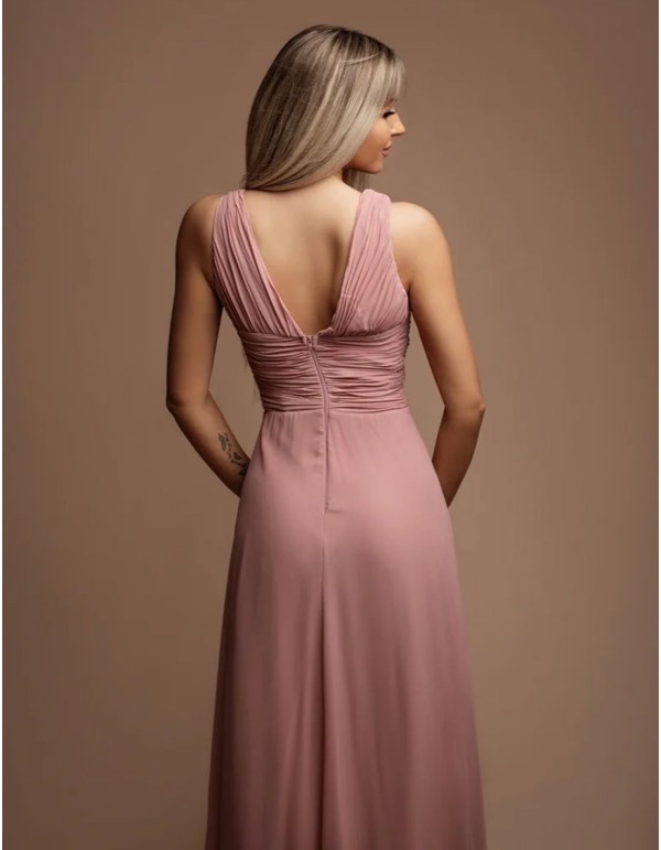 Robe de soirée longue avec décolleté en V à volants