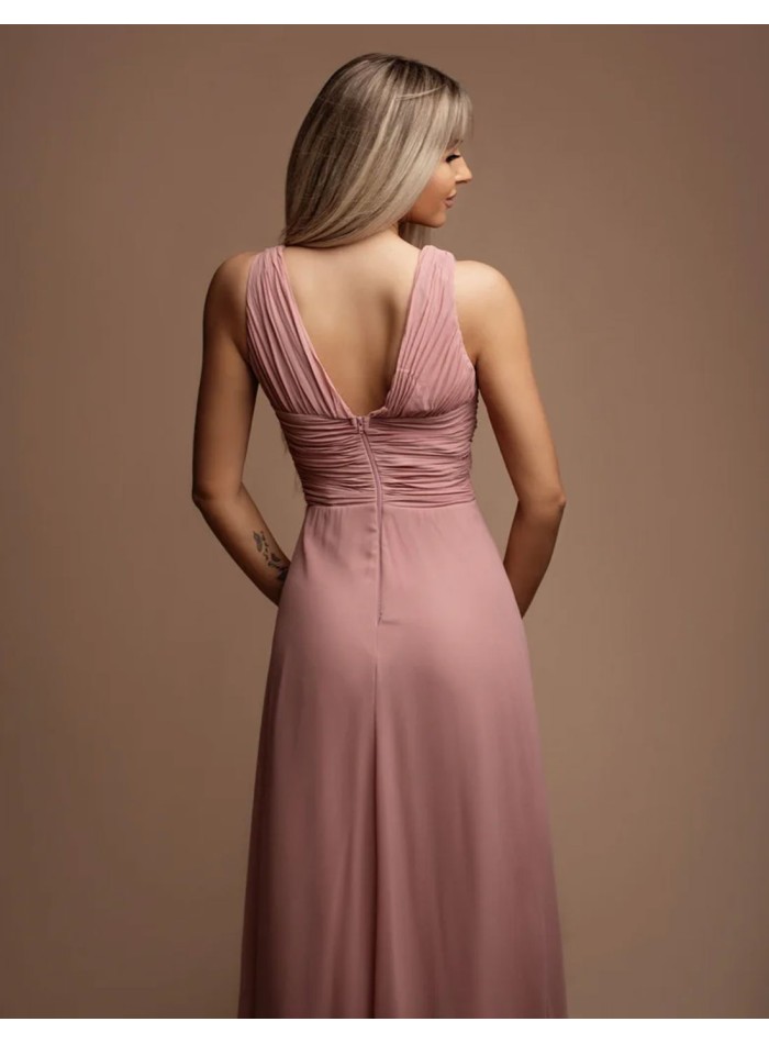 Long gown with ruffled V-neckline