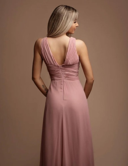 Vestido de fiesta largo con escote en pico fruncido
