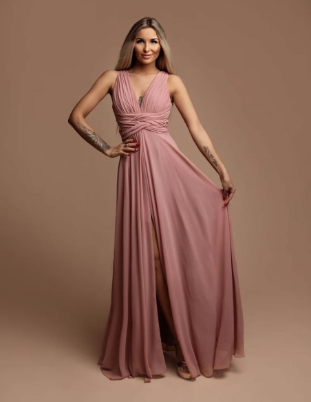 Robe de soirée longue avec décolleté en V à volants