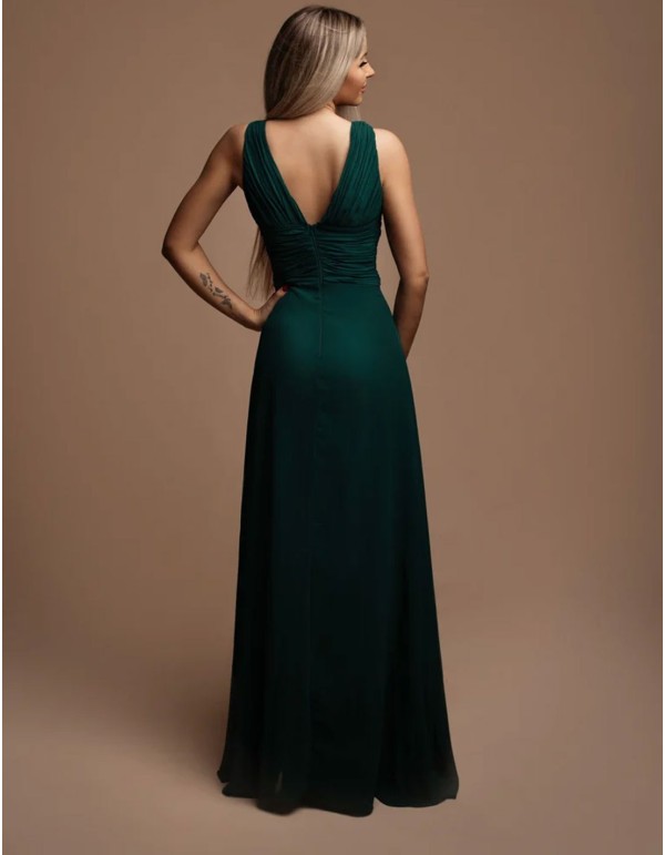 Robe de soirée longue avec décolleté en V à volants