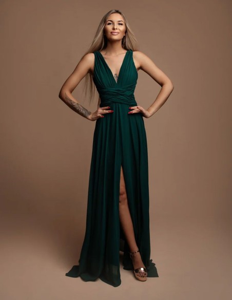 Robe de soirée longue avec décolleté en V à volants