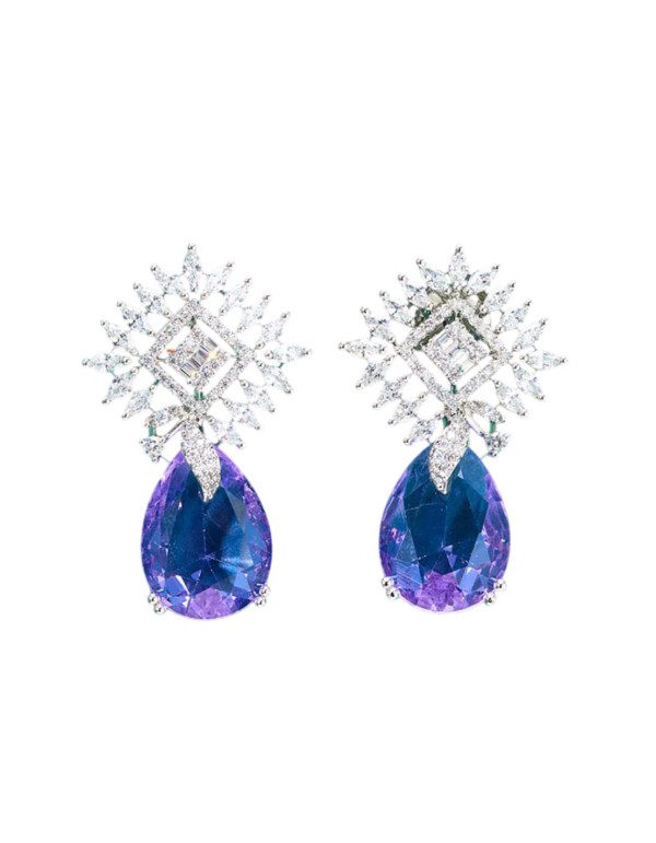 Pendientes de fiesta con cristales y piedra semipreciosa en forma de gota en lila 2