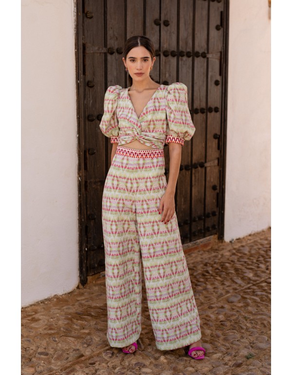 Conjunto dos piezas jacquard étnico verde