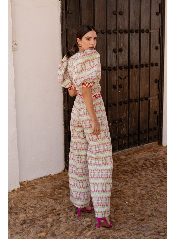 Two-piece ethnic jacquard green set