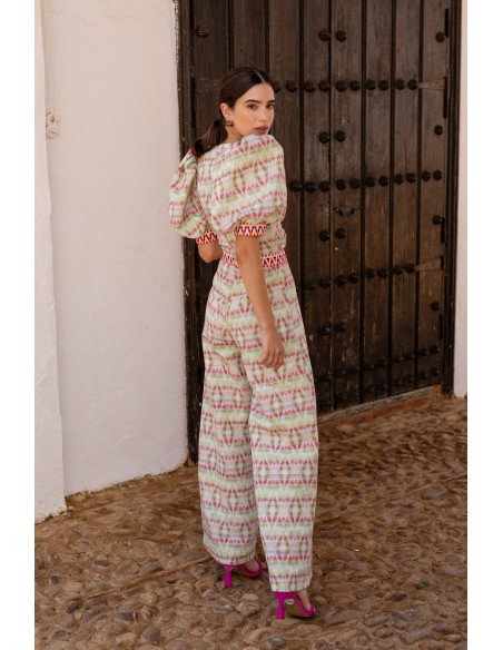 Two-piece ethnic jacquard green set
