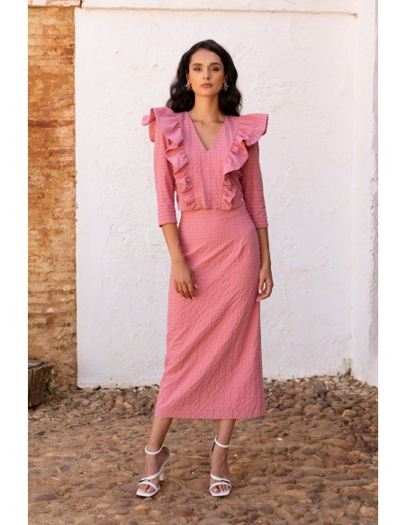 Conjunto blusa y falda rosa cuadros vichy Conjunto blusa y falda rosa cuadros vichy