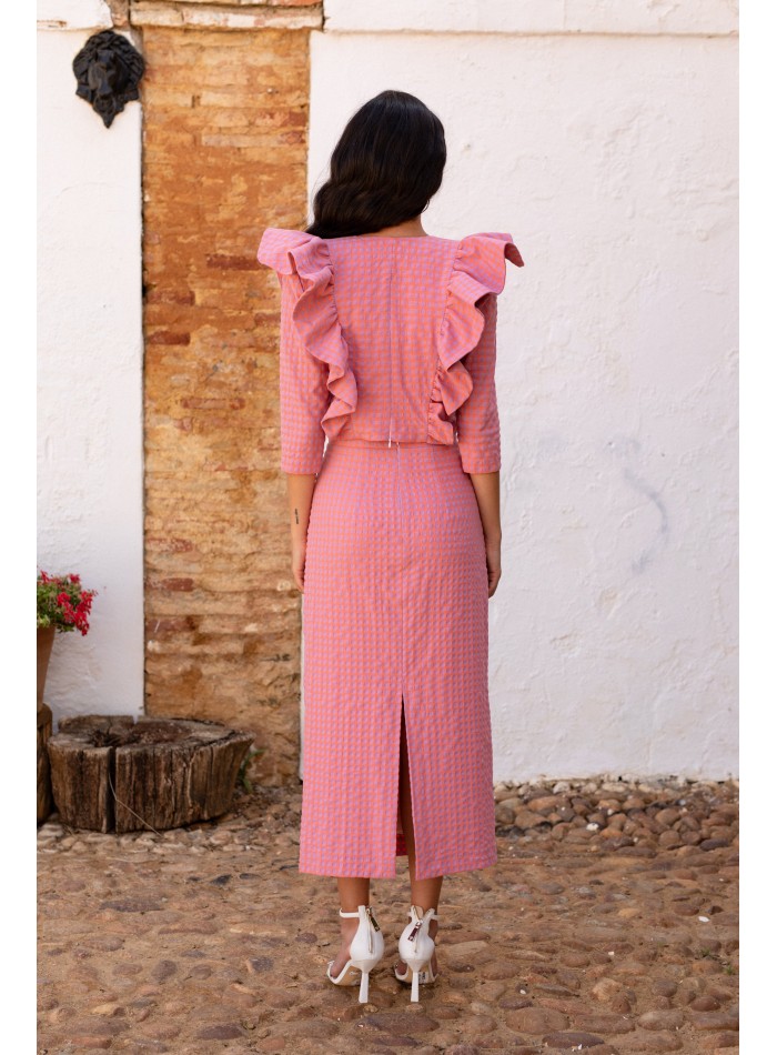 Conjunto blusa y falda rosa cuadros vichy para comuniones