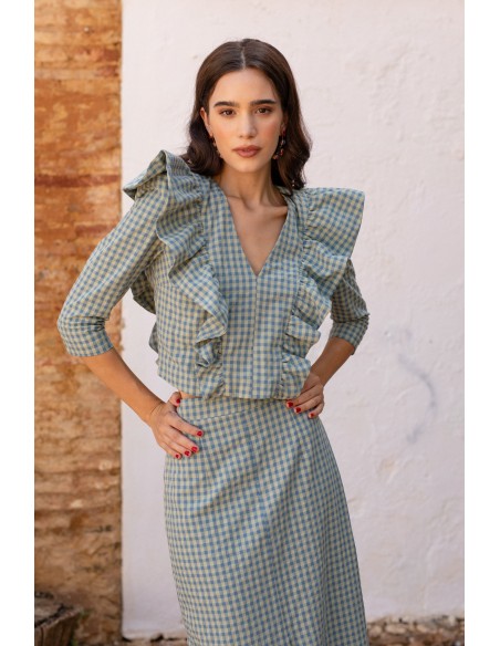 Green vichy guest set with ruffles