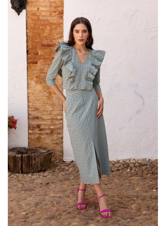 Green vichy guest set with ruffles