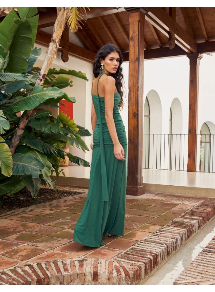 Green asymmetrical top in silk knit