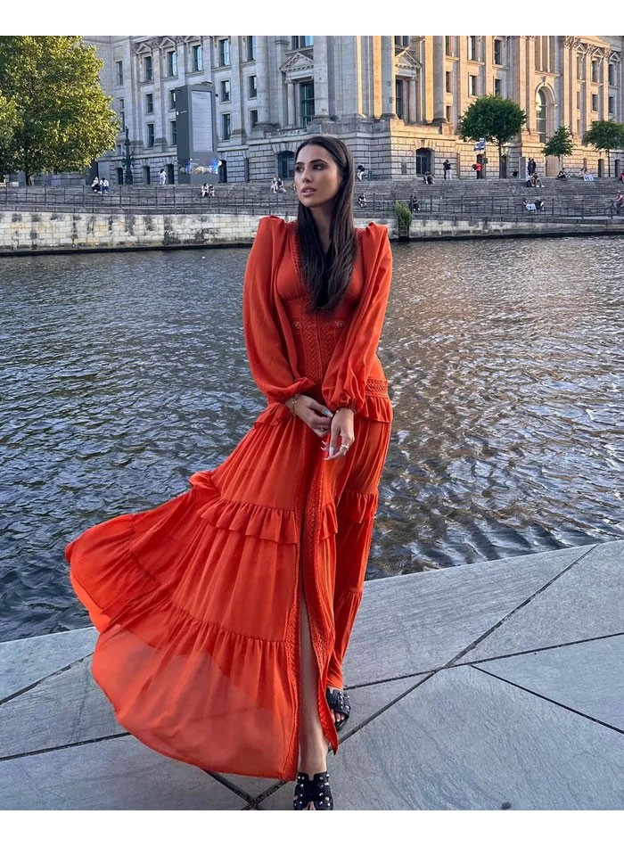 Vestido largo boho para invitada naranja