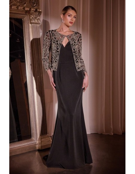 Vestido de fiesta largo con chaqueta de pedrería