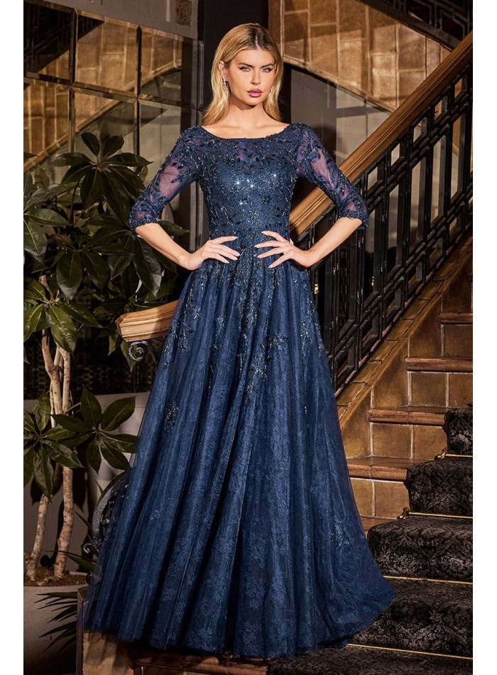 Robe de soirée longue avec corsage en strass et tissu en dentelle