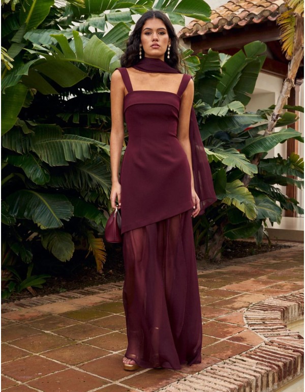 Vestido de fiesta largo con tirante grueso y falda... 2