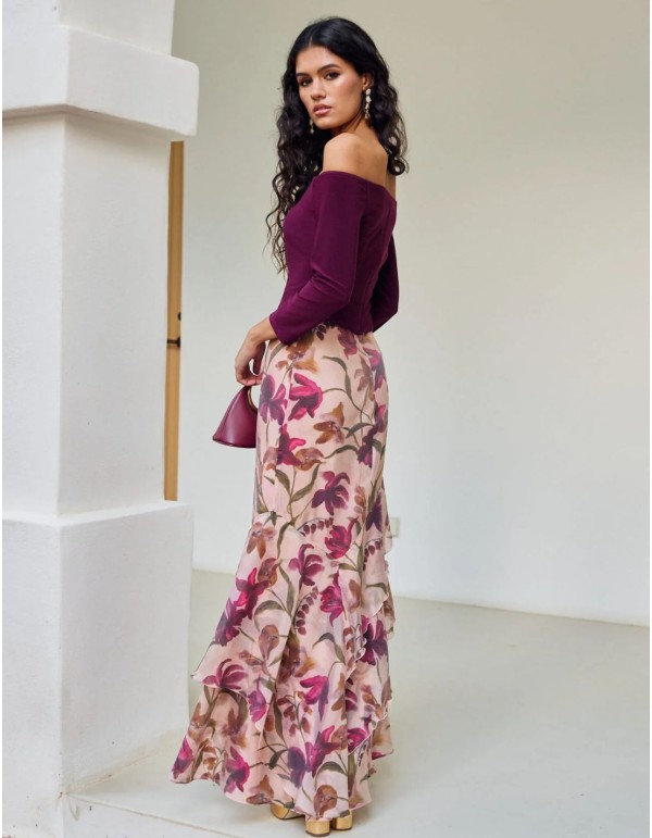 Maroon top with bardot neckline 2