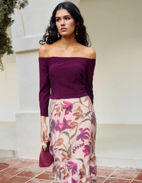 Top marron à encolure bardot