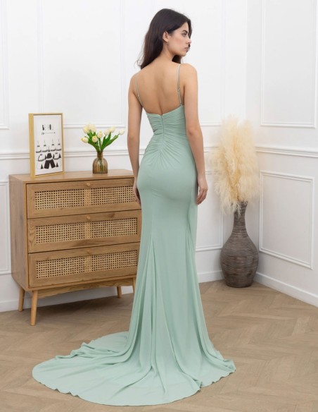 Long  gown with draped bodice and thin straps