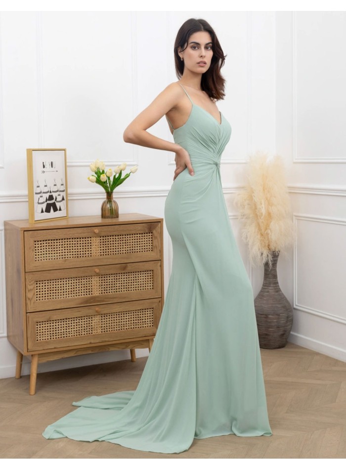 Vestido de invitada largo con cuerpo drapeado y...