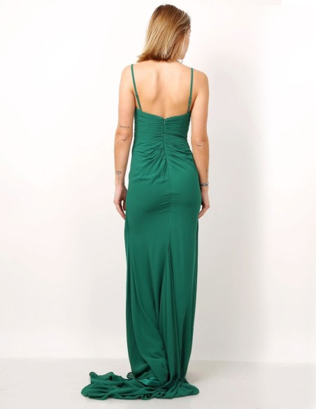 Vestido de invitada largo con cuerpo drapeado y tirante fino