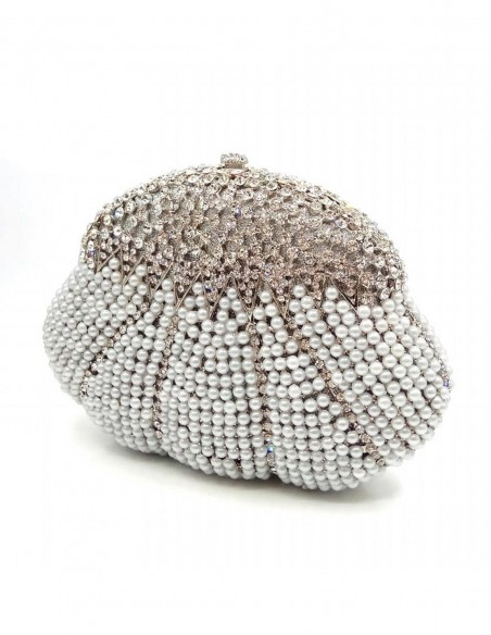 Clutch de fiesta con forma concha y cristales de Swarovski plata Clutch de fiesta con forma concha y cristales de Swarovski plata