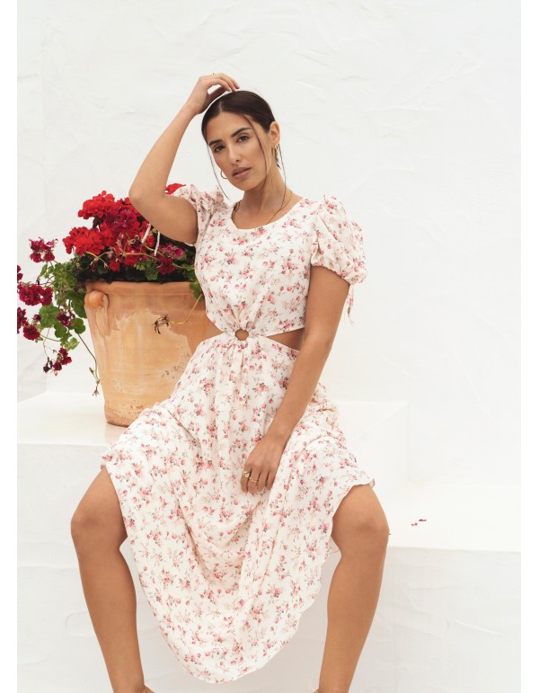 Vestido midi con estampado floral y manga corta