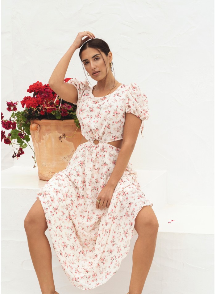 Robe midi à imprimé floral et manches courtes