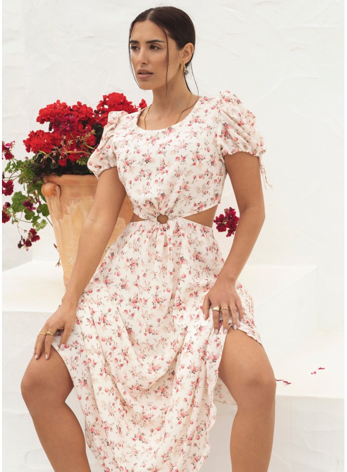 Vestido midi con estampado floral y manga corta