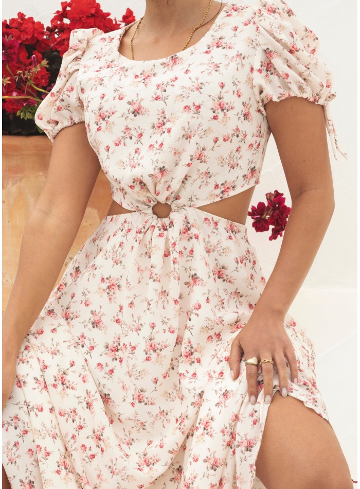 Vestido midi con estampado floral y manga corta