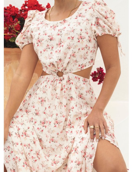 Vestido midi con estampado floral y manga corta Vestido midi con estampado floral y manga corta