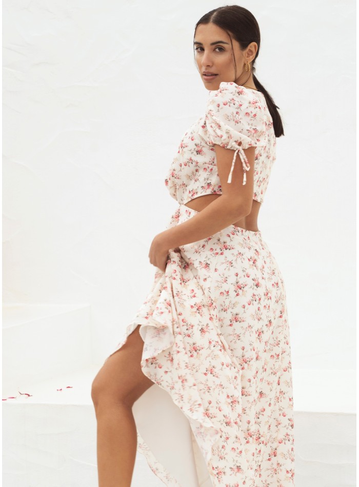 Vestido midi con estampado floral y manga corta
