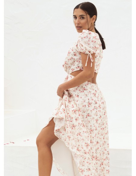Vestido midi con estampado floral y manga corta Vestido midi con estampado floral y manga corta