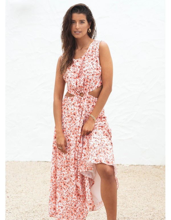 Robe midi à imprimé floral et fentes