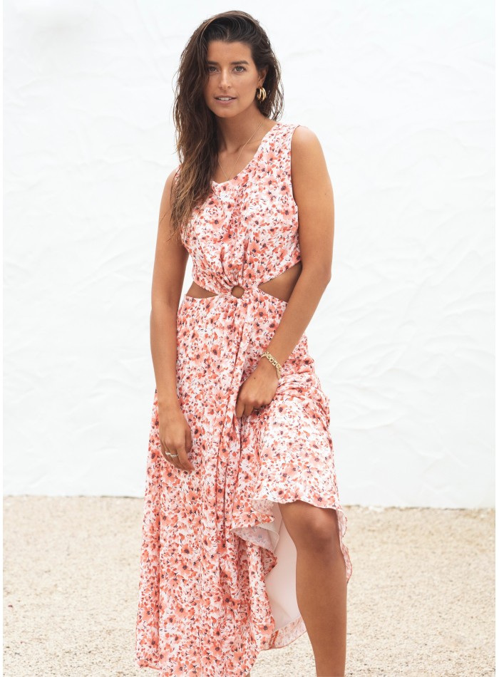 Vestido midi con estampado floral y con aperturas