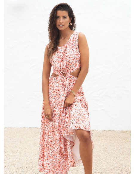 Vestido midi con estampado floral y con aperturas Vestido midi con estampado floral y con aperturas