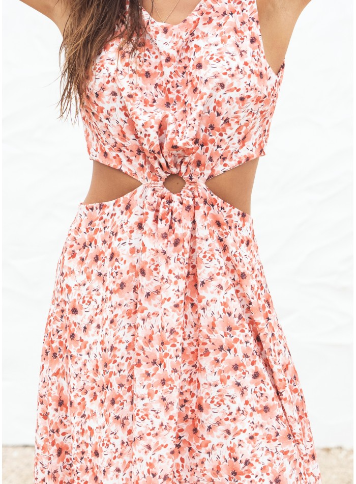 Vestido midi con estampado floral y con aperturas