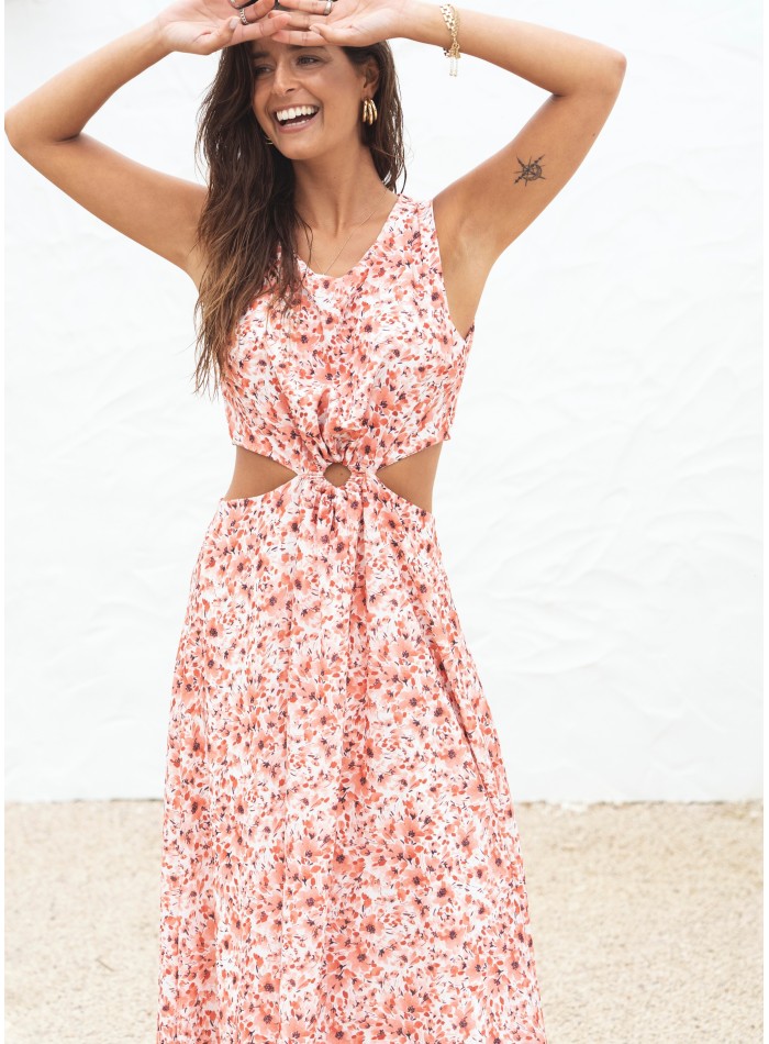 Vestido midi con estampado floral y con aperturas