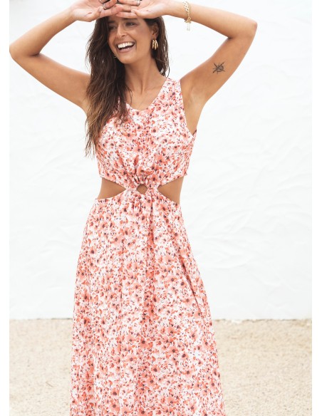 Vestido midi con estampado floral y con aperturas Vestido midi con estampado floral y con aperturas