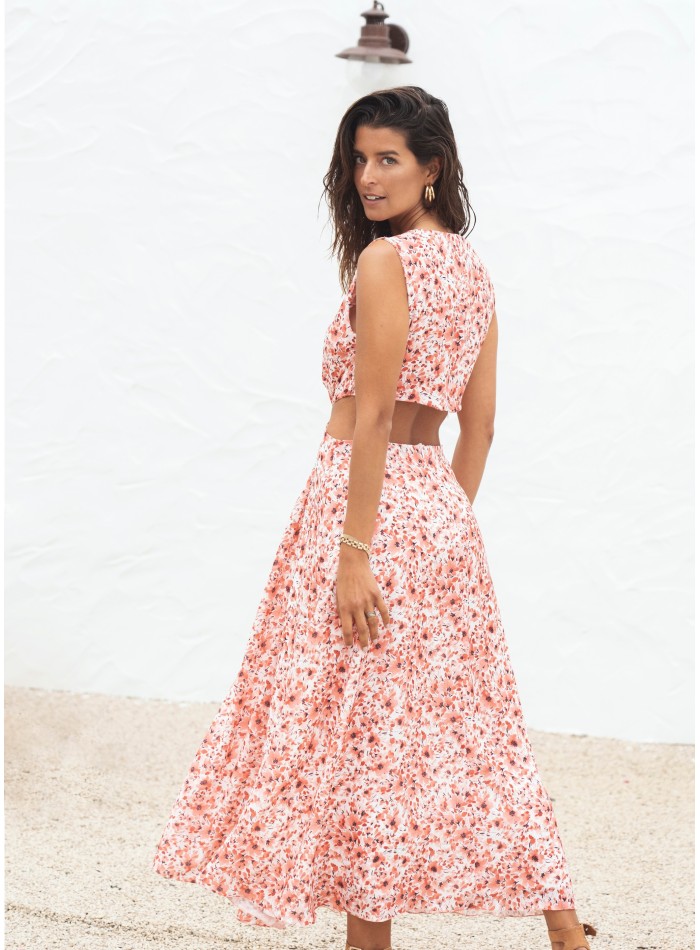 Vestido midi con estampado floral y con aperturas
