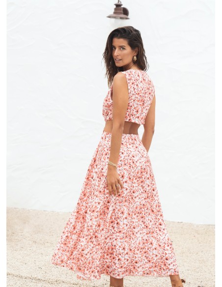 Vestido midi con estampado floral y con aperturas Vestido midi con estampado floral y con aperturas