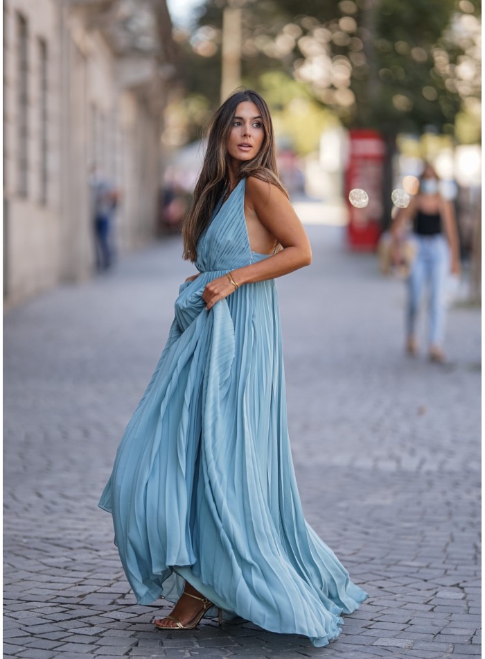 Pleated aqua green long dress | last units
