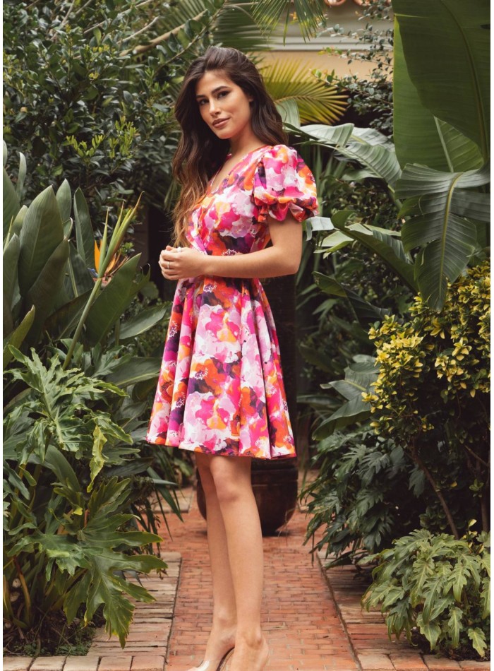 Printed short dress with open back