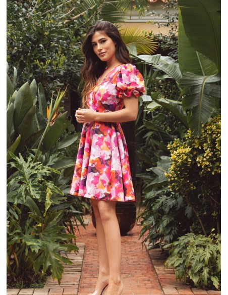 Printed short dress with open back