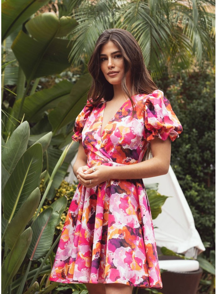 Printed short dress with open back