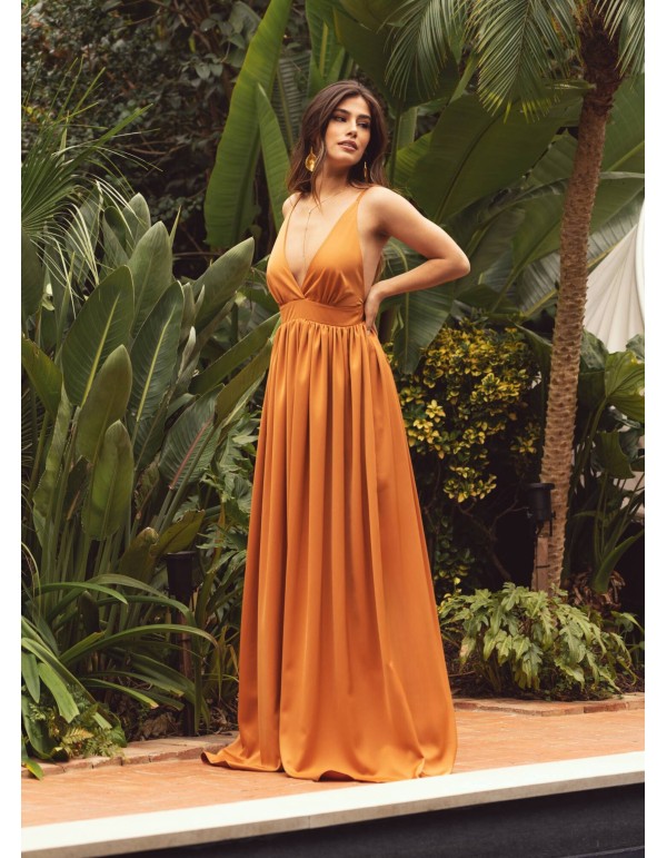 Robe longue en terre cuite avec décolleté plongeant et... 2