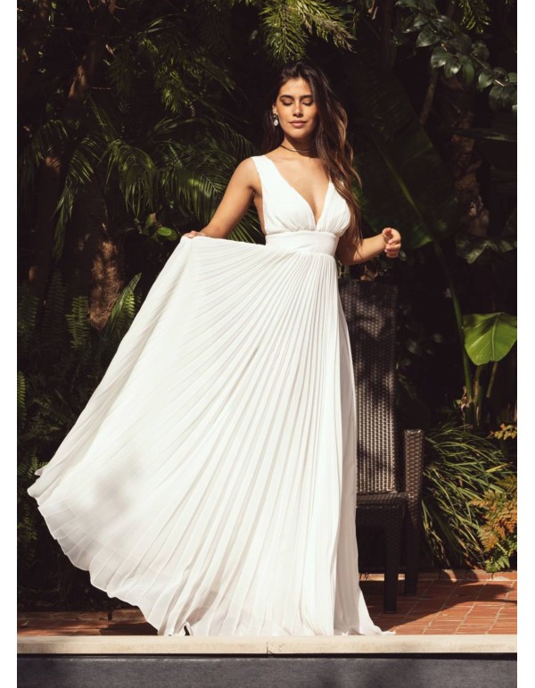 Robe longue plissée blanche