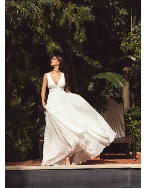 Robe longue plissée blanche 2