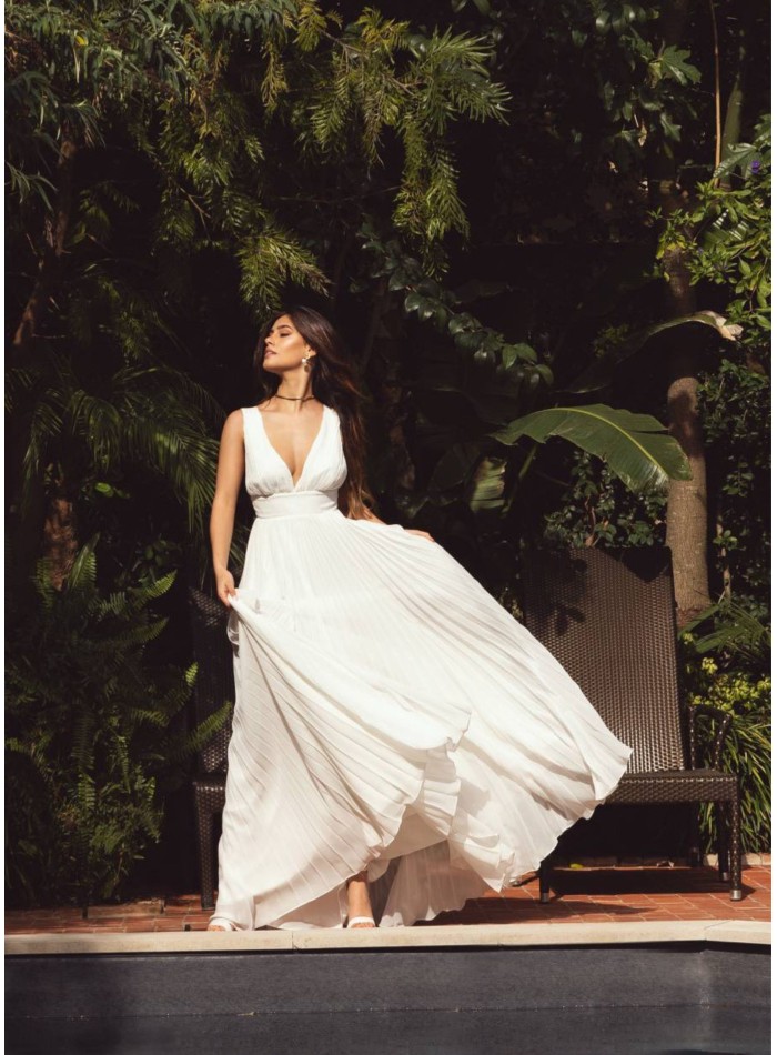 Robe longue plissée blanche